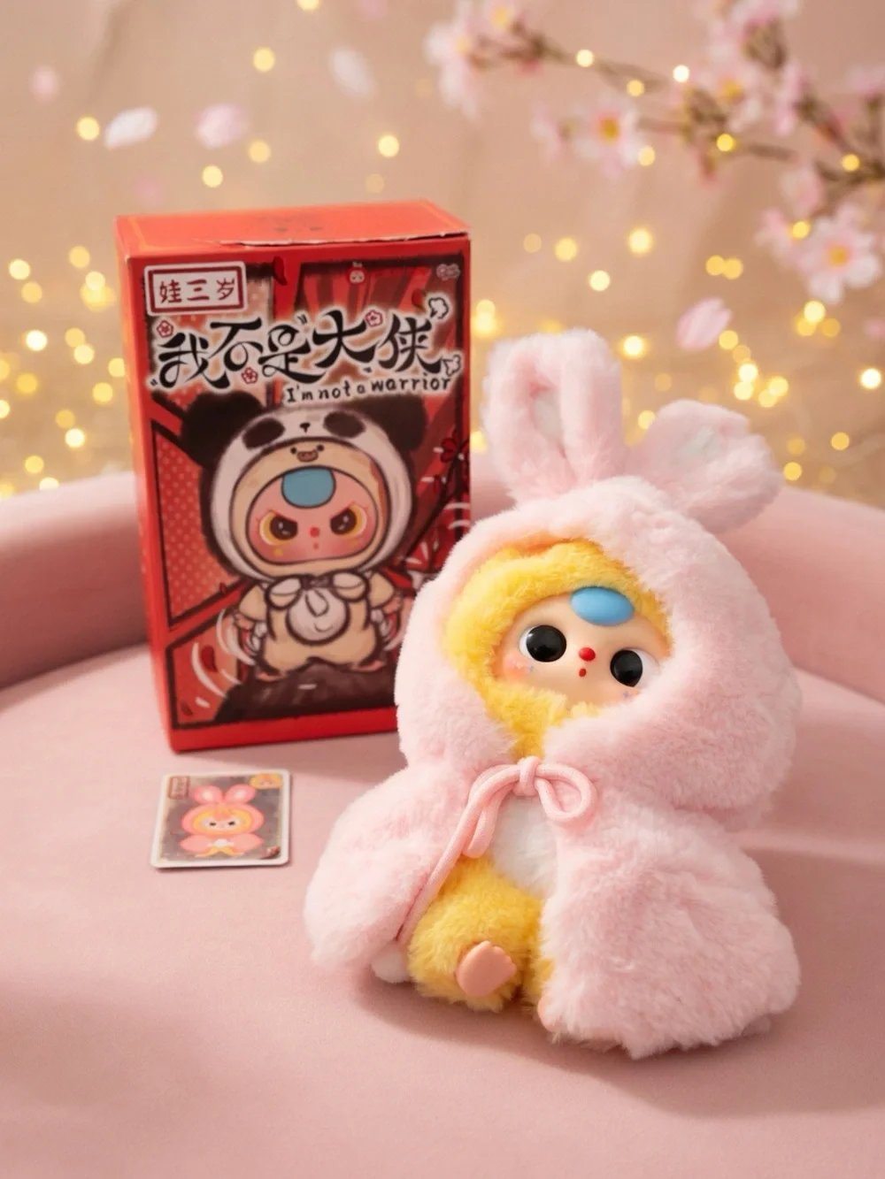 Baby Three NIB I'm Not a Warrior Plush Bunny Doll - Pink Hooded Plush Toy